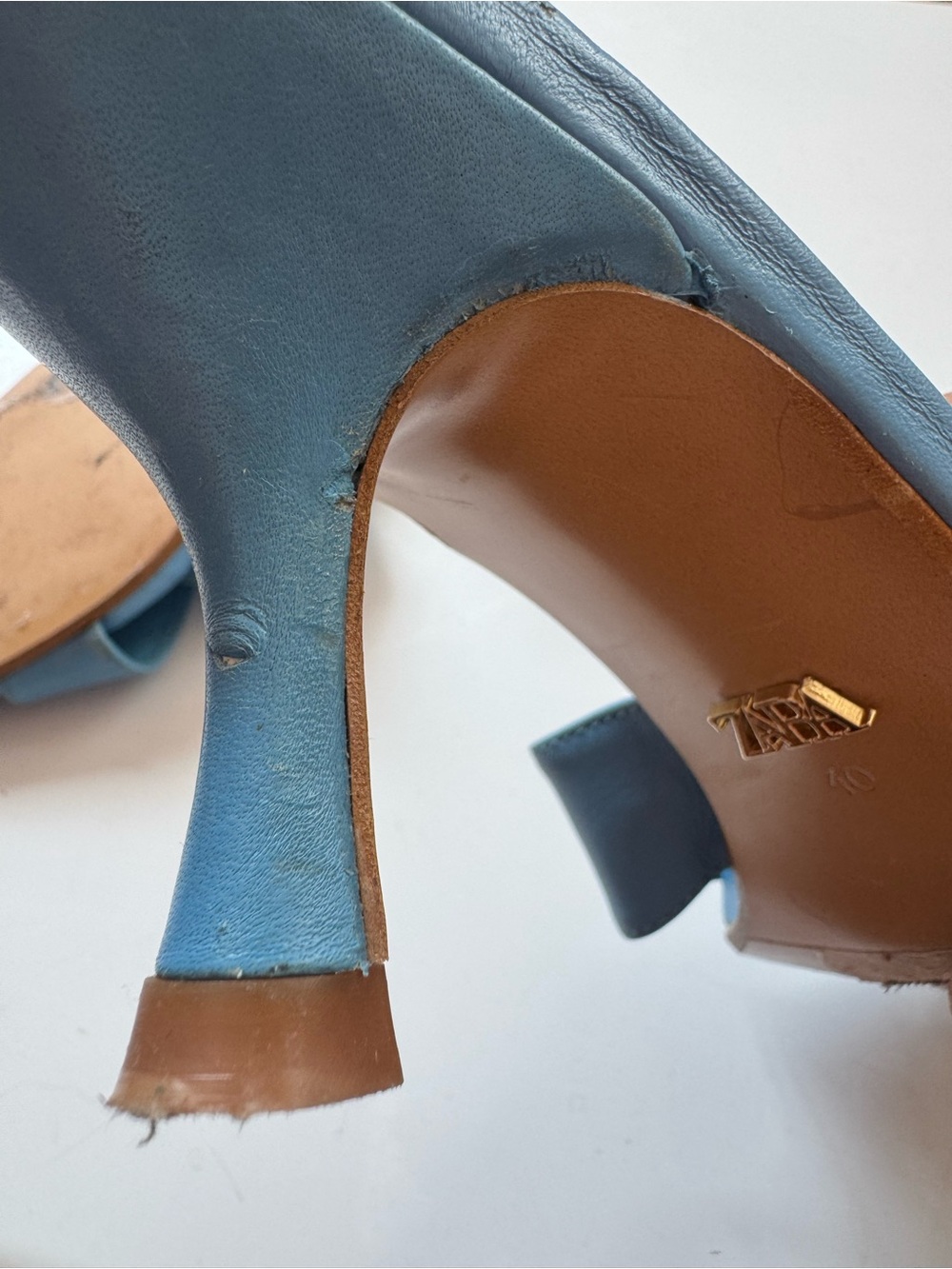 Zara Blue Leather Slide Sandals - Picture 5 of 6